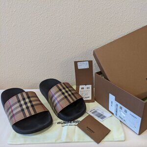 Burberry Furley Check Slides Sandals Mens w/ Box & Dust Bag